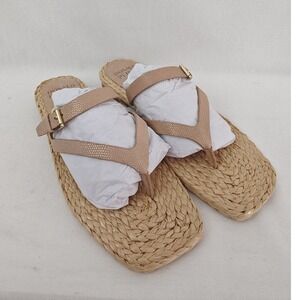 Donald Pliner Heathro Sandal Tan Leather Woven Espadrille Flat Slip On Size 9.5